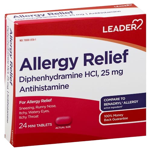 Image for Leader Allergy Relief, 25 mg, Mini Tablets,24ea from FOX DRUG STORE PARLIER