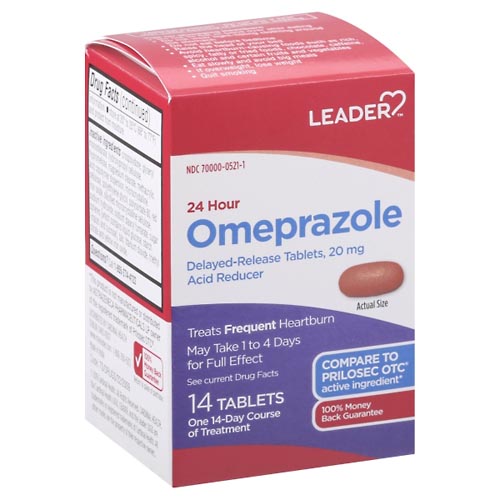 Image for Leader Omeprazole, 24 Hour, 20 mg, Delayed-Release Tablets,14ea from FOX DRUG STORE PARLIER